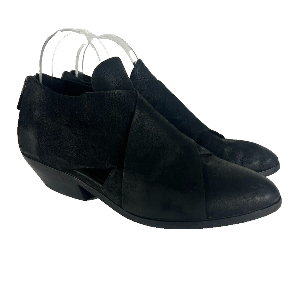 Eileen Fisher Boots Womens Size 9.5 Ankle Black Leather Cluster Cutout